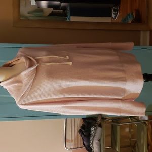 Time & True Pink Waffle Knit Drawstring Cowl-Neck Pullover XL Long Sleeve